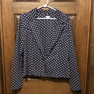 Navy and white polka dot jersey blazer